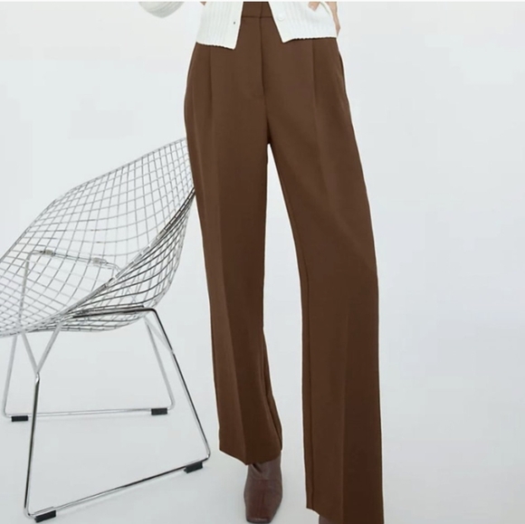 NWT WILFRED Effortless Pants Cognac Brown Wide Leg 00 ARITZIA - Picture 4 of 14